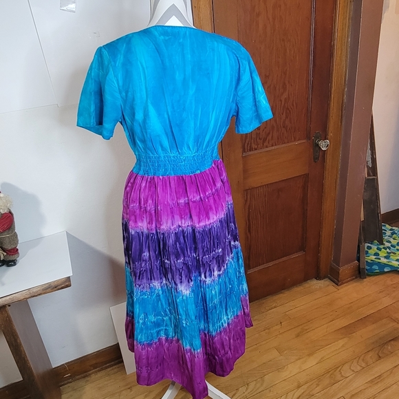 Phases Women's 100% Cotton Tie Dyed V-neck Embordered Dress size Med - Picture 5 of 9